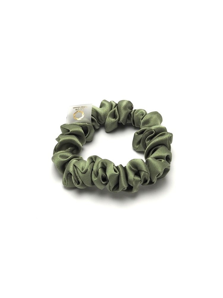JGM-07 Satynowa gumka do w�os�w frotka scrunchie slim oliwkowa